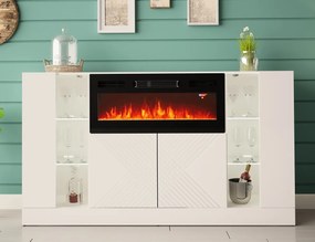 Biała komoda z kominkiem elektrycznym i oświetleniem Diuna 1