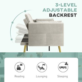 HOMCOM 2-osobowa sofa do spania, regulowane oparcie, miękkie poduszki, pokrycie w wyglądzie aksamitu, do salonu, pokoju gościnnego, Beżowy | Aosom PL