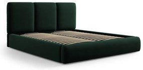 Ciemnozielone aksamitne tapicerowane łóżko dwuosobowe ze schowkiem i stelażem 160x200 cm Brody – Mazzini Beds