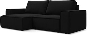 Narożnik lewostronny z funkcją spania - z tkaniny welwetowej - czarny - KIMO