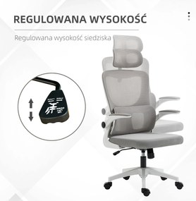 Vinsetto Fotel biurowy szary regulowana wysokość odchylane oparcie zagłówek do 120 kg ergonomiczny | Aosom PL