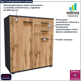 Komoda nowoczesna z 2 szufladami i półkami grafit + dąb wotan G5-N44