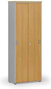 Szafa biurowa z drzwiami przesuwnymi PRIMO GRAY, 800 x 420 x 2128 mm, szary/buk