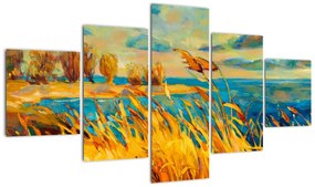 Obraz - Zachód słońca nad jeziorem, obraz akrylowy (125x70 cm)