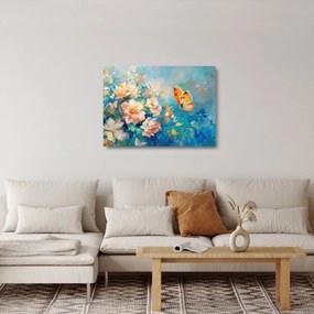 Obraz na szkle - Motyl i kwiaty, obraz olejny II. (70x50 cm)