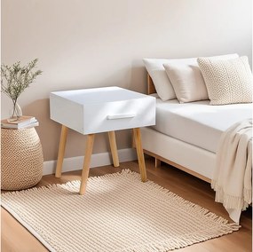 Stolik nocny 40x46x40 cm biały Szafka nocna Sypialnia Stolik nocny Szafka Drewno sosnowe Szuflada