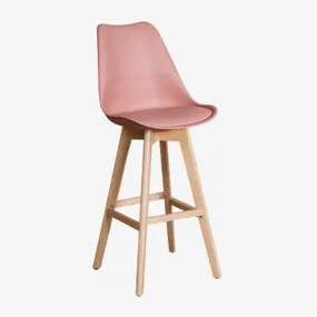 Zestaw 4 Wysokich Stołków 75 Cm Z Poduszką Z Ekoskóry Nordic Wino Różowe - Sklum
