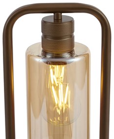 Lampa stołowa w stylu Hotel Chic ciemny brąz z bursztynowym szkłem - StavelotElegancki hotelowy Oswietlenie wewnetrzne