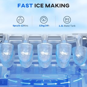 HOMCOM Maszyna do Kostek Lodów, Dispenser Lodów, Producen Kostek Lodów, 29,4 cm x 22,2 cm x 29 cm, Czarny