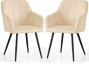 2x Krzesło tapicerowane z przeszyciami kwadratowymi Beżowe LUXANO Czarne nogi