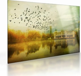 Obraz na szkle namalowanego krajobrazu z rezydencją (70x50 cm)