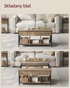 Vasagle Regulowany stół konferencyjny LUBOR, 60x100x(48-62)cm, camel brąz/czarna