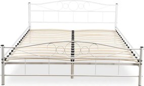 Łóżko Metalowe 160x200 cm ze Stelażem Dwuosobowe GRIFFIN Białe Loft