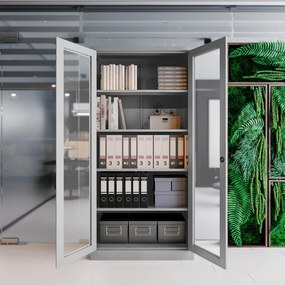 Szafa ze szklanymi drzwiami z szybami AMELIA, 900 x 1850 x 400 mm, szara