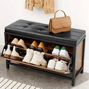 Szafka na buty Valora Rustic Brown z miękkim siedziskiem w stylu loft i nowoczesnym