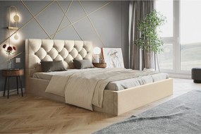 Łóżko dwuosobowe 180x200 Molly z pojemnikiem - welur, stelaż metalowy - beżowy (Amor Velvet 4304)