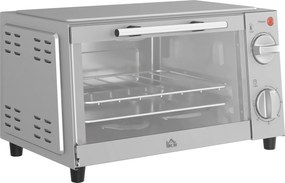 HOMCOM Minipiekarnik 9L, Mini piekarnik z blachą, rusztem, regulowaną temperaturą i czasem pieczenia, stal nierdzewna, srebrny