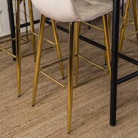 Krzesło Barowe Tapicerowane Hoker ARIEL Ecru Welurowe Nowoczesne Glamour