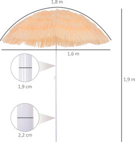 Outsunny Parasol Hawajski Beżowy Ø160 cm Parasol Plażowy Ogrodowy Imprezowy Wielokolorowy Stylowy Ochrona przed Słońcem | Aosom PL