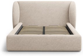Beżowe tapicerowane łóżko dwuosobowe ze schowkiem i stelażem 200x200 cm Miley – Micadoni