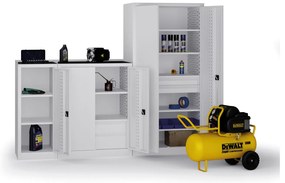 Szafa warsztatowa na narzędzia KOVOS, 4 półki, 4 szuflady, perforowana, 950 x 600 x 1950 mm, szary