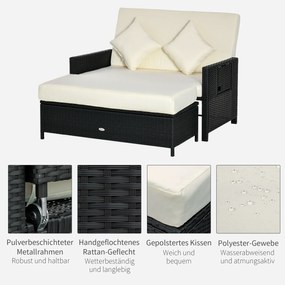 Outsunny Sofa ogrodowa z technorattanu Funkcja leżanki 2osobowa Podnóżek Brązowa z poduszkami | Aosom PL