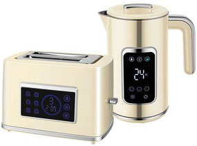 HOMCOM Zestaw czajnik i toster z dotykowym ekranem LED, 1,7 L, 2 szczeliny tostera, różne tryby i funkcje, kremowo-biały