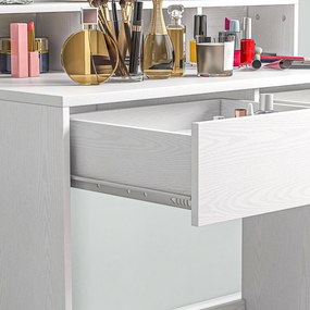 HOMCOM Toaletka z oświetlonym lustrem, szufladami, 3 opcje światła, 10 żarówek, nowoczesna toaletka w kolorze białym