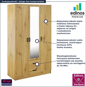 Trzydrzwiowa szafa uchylna z lustrem dąb artisan T9-A05