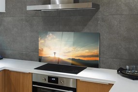 Szklany Panel Krzyż w Górach o Zachodzie Słońca