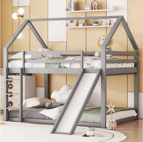 Łóżko piętrowe z slajdem - 140x200 cm - sosna sosna + MDF - łóżko dla dzieci - białe