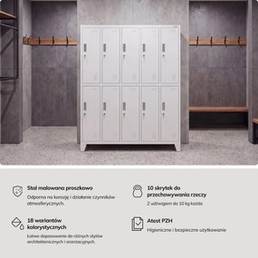Szafa socjalna ubraniowa 10-drzwiowa biała, 1360x1720x450 mm: BARTEK
