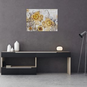 Obraz - Słoneczniki na ścianie (70x50 cm)