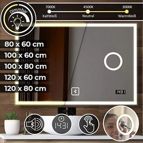 Aquamarin Lustro łazienkowe z oświetleniem LED, 80 x 60 cm