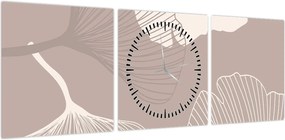 Obraz - Beżowe liście N⁰1 (z zegarem) (90x30 cm)