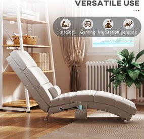 HOMCOM Fotel Relaksacyjny Elektryczny z Funkcją Masażu, Podgrzewaniem, Wibracjami i Poduszką Lędźwiową, 56 x 168 x 84 cm, Kremowy | Aosom PL