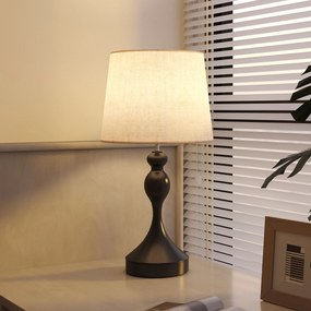 HOMCOM Lampa stołowa LED z 3 temperaturami barwowymi, lampka nocna z portami ładowania USB A+C, lniany abażur, czarna