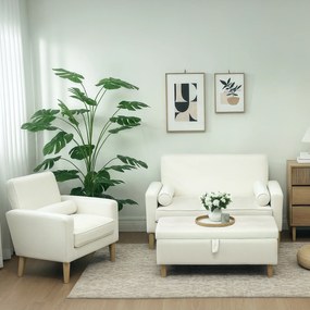 HOMCOM Puf z funkcją przechowywania, drewniane nogi, miękki materiał, Kremowy