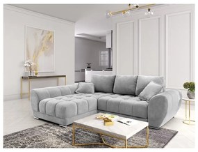 Jasnoszary rozkładany narożnik z aksamitnym obiciem Windsor &amp; Co Sofas Nuage, lewostronny