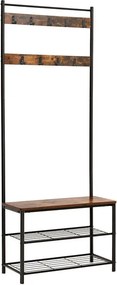 Wieszak z ławką i stojakiem na buty HENRY w stylu industrialnym, 32x70x175 cm, brązowy/czarny Vasagle