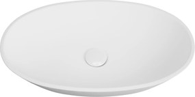 Umywalka nablatowa owalna z konglomeratu biała błyszcząca bez otworu na baterię 60 x 35 cm RONA white Glow