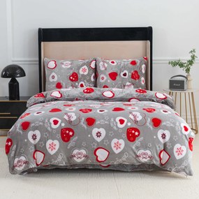 PrzytulneMieszkanie.pl PrzytulneMieszkanie.pl PrzytulneMieszkanie.pl Zestaw pościeli z mikropluszu CHRISTMAS HEART szare + prześcieradło z mikropluszu SOFT 90x200 cm białe, jednoosobowe łóżko