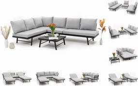zestaw ogrodowy aluminiowy BORA modułowy leżak narożnik sofa stolik - grafitowo szary