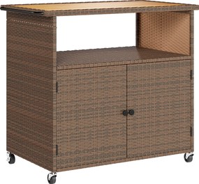 Outsunny Wózek serwisowy Rattanowy wózek kuchenny z FSC certyfikowaną powierzchnią eukaliptusową, półką, kółkami i uchwytem bocznym 95 x 54 x 84 cm | Aosom PL