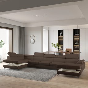 Masseno Narożnik MONTIVA z funkcją spania i pojemnikiem na pościel Narozniki U, Rozkładana sofa - Brązowy, QUELLE 25