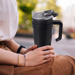 Czarny kubek termiczny ze słomką 1,2 l Termo – Orion