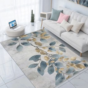 Dywan w jasnoniebiesko-złotym kolorze odpowiedni do prania 80x150 cm Golden Leaves – Mila Home