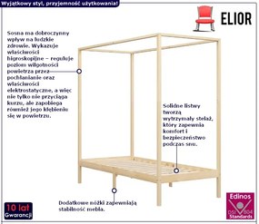 Łóżko z baldachimem w kolorze naturalnego drewna sosnowego 100x200cm Velnis