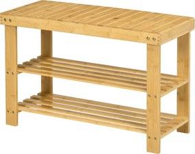 HOMCOM Ława na Buty, 3 Poziomy, Pomieści 6-9 Par Butów, do 130 kg, Bambus, 70 x 28 x 45cm