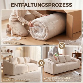 HOMCOM Sofa 3-osobowa, Chenille Cloud bez ramy, grube wkłady kieszeniowe, ekstra szerokie siedzisko, 3 poduszki, beżowy | Aosom PL